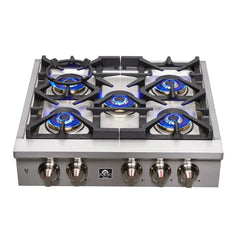 Forno Spezia 30-Inch Gas Cooktop, 4 Burners, Wok Ring and Grill/Griddle in Stainless Steel - FCTGS5751-30 - The Home Selection