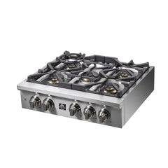 Forno Spezia 30-Inch Gas Cooktop, 4 Burners, Wok Ring and Grill/Griddle in Stainless Steel - FCTGS5751-30 - The Home Selection