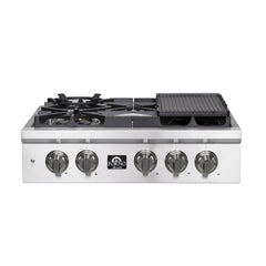 Forno Spezia 30-Inch Gas Cooktop, 4 Burners, Wok Ring and Grill/Griddle in Stainless Steel - FCTGS5751-30 - The Home Selection