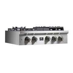 Forno Spezia 30-Inch Gas Cooktop, 4 Burners, Wok Ring and Grill/Griddle in Stainless Steel - FCTGS5751-30 - The Home Selection