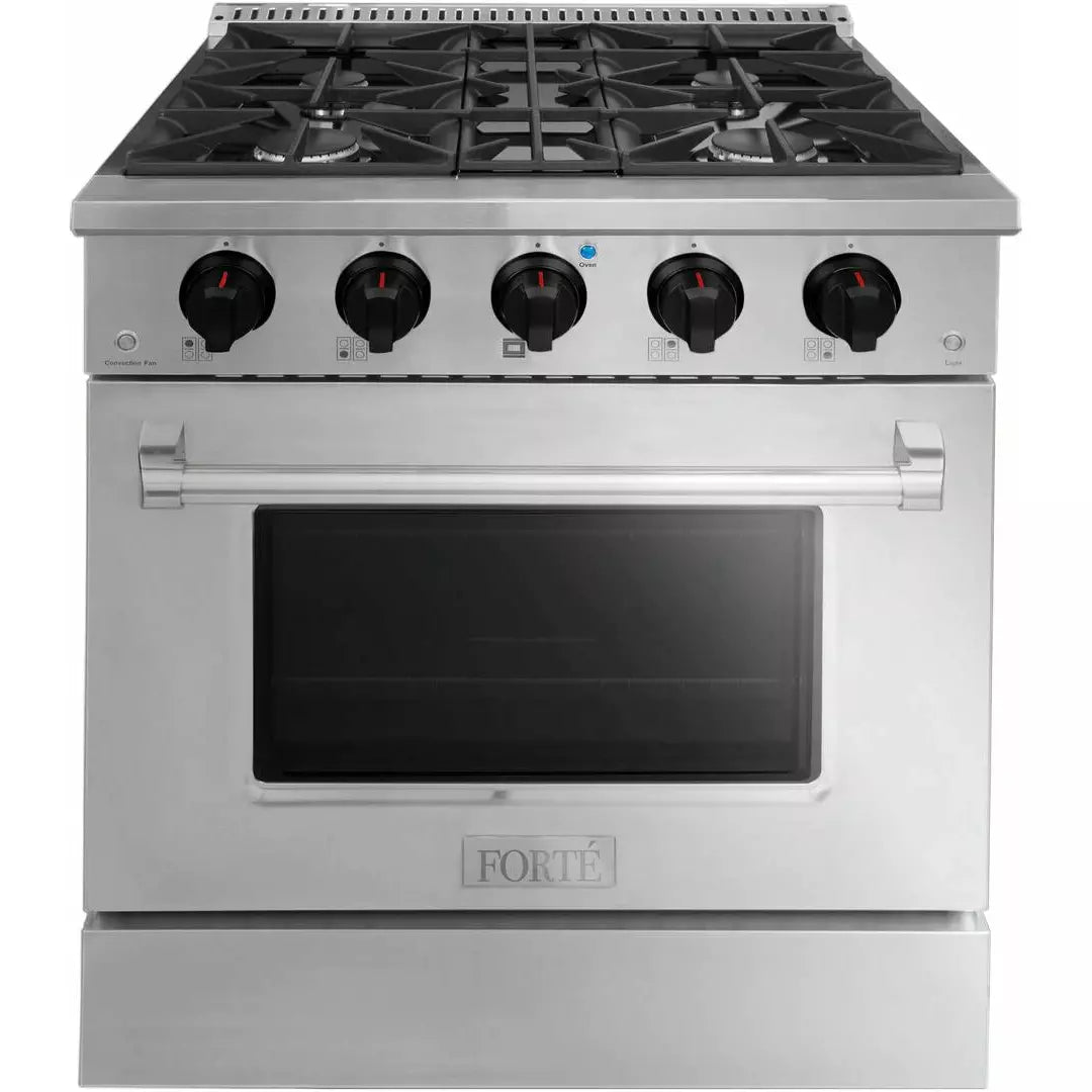 Forte 30" Freestanding All Gas Range - 4 Sealed Italian Made Burners, 3.53 cu. ft. Oven, Easy Glide Oven Racks - in Stainless Steel And Black Knob (FGR304BSS2)