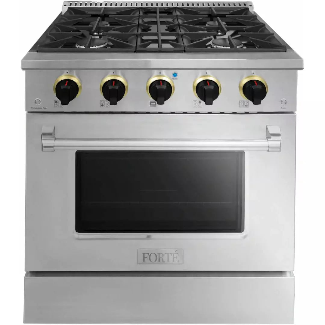 Forte 30" Freestanding All Gas Range - 4 Sealed Italian Made Burners, 3.53 cu. ft. Oven, Easy Glide Oven Racks - in Stainless Steel And Black Knob (FGR304BSS2)