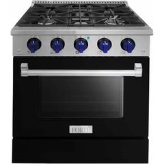 Forte 30" Freestanding All Gas Range - 4 Sealed Italian Made Burners, 3.53 cu. ft. Oven, Easy Glide Oven Racks - in Stainless Steel with Black Door And Blue Knob (FGR304BBB3)