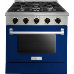 Forte 30" Freestanding All Gas Range - 4 Sealed Italian Made Burners, 3.53 cu. ft. Oven, Easy Glide Oven Racks - in Stainless Steel With Blue Door And Black Knob (FGR304BBL2)