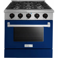 Forte 30" Freestanding All Gas Range - 4 Sealed Italian Made Burners, 3.53 cu. ft. Oven, Easy Glide Oven Racks - in Stainless Steel With Blue Door And Black Knob (FGR304BBL2)