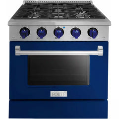 Forte 30" Freestanding All Gas Range - 4 Sealed Italian Made Burners, 3.53 cu. ft. Oven, Easy Glide Oven Racks - in Stainless Steel With Blue Door And Blue Knob (FGR304BBL3)