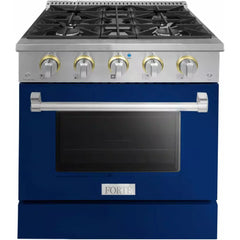 Forte 30" Freestanding All Gas Range - 4 Sealed Italian Made Burners, 3.53 cu. ft. Oven, Easy Glide Oven Racks - in Stainless Steel With Blue Door And Stainless Steel Knob (FGR304BBL)