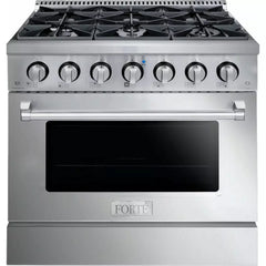 Forte 36" Freestanding All Gas Range - 6 Sealed Italian Made Burners, 4.5 cu. ft. Oven, Easy Glide Oven Racks - in Stainless Steel And Stainless Steel Knob (FGR366BSS)