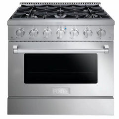 Forte 36" Freestanding All Gas Range - 6 Sealed Italian Made Burners, 4.5 cu. ft. Oven, Easy Glide Oven Racks - in Stainless Steel And Stainless Steel Knob (FGR366BSS)
