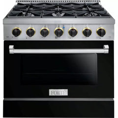 Forte 36" Freestanding All Gas Range - 6 Sealed Italian Made Burners, 4.5 cu. ft. Oven, Easy Glide Oven Racks - in Stainless Steel With Black Door And Black Knob (FGR366BBB2)