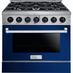 Forte 36" Freestanding All Gas Range - 6 Sealed Italian Made Burners, 4.5 cu. ft. Oven, Easy Glide Oven Racks - in Stainless Steel With Blue Door And Black Knob (FGR366BBL2)