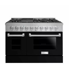 Forte 48" Freestanding All Gas Range - 8 Sealed Italian Made Burners, 5.53 cu. ft. Oven & Griddle - in Stainless Steel With Black Door And Stainless Steel Knob (FGR488BBB1)