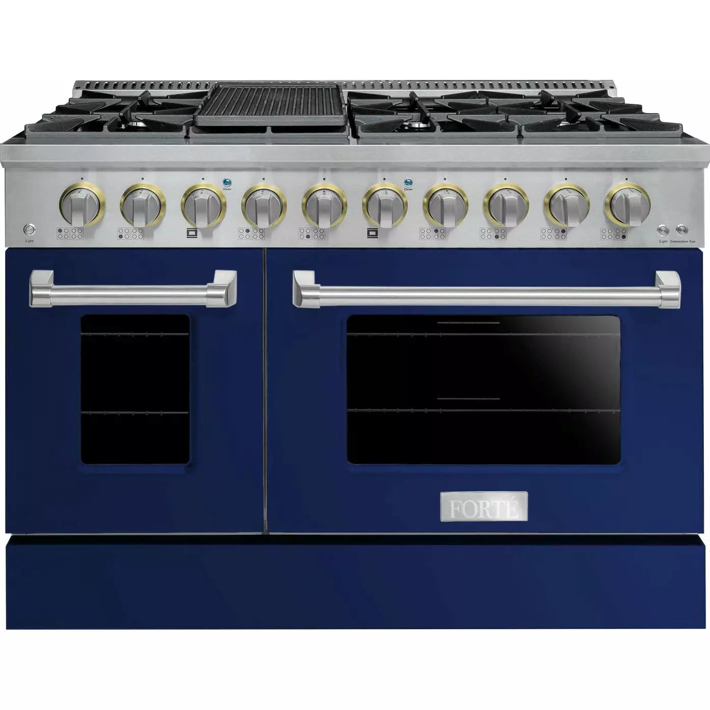 Forte 48" Freestanding All Gas Range - 8 Sealed Italian Made Burners, 5.53 cu. ft. Oven & Griddle - in Stainless Steel With Blue Door And Stainless Steel Knob (FGR488BBL1)