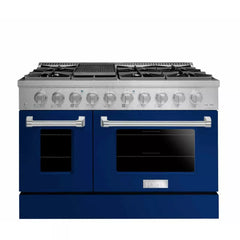 Forte 48" Freestanding All Gas Range - 8 Sealed Italian Made Burners, 5.53 cu. ft. Oven & Griddle - in Stainless Steel With Blue Door And Stainless Steel Knob (FGR488BBL1)