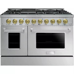 Forte 48" Freestanding All Gas Range - 8 Sealed Italian Made Burners, 5.53 cu. ft. Oven & Griddle - in Stainless Steel With Brass Knob (FGR488BSS4)