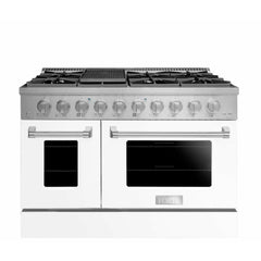 Forte 48" Freestanding All Gas Range - 8 Sealed Italian Made Burners, 5.53 cu. ft. Oven & Griddle - in Stainless Steel With White Door And Stainless Steel Knob (FGR488BWW1)