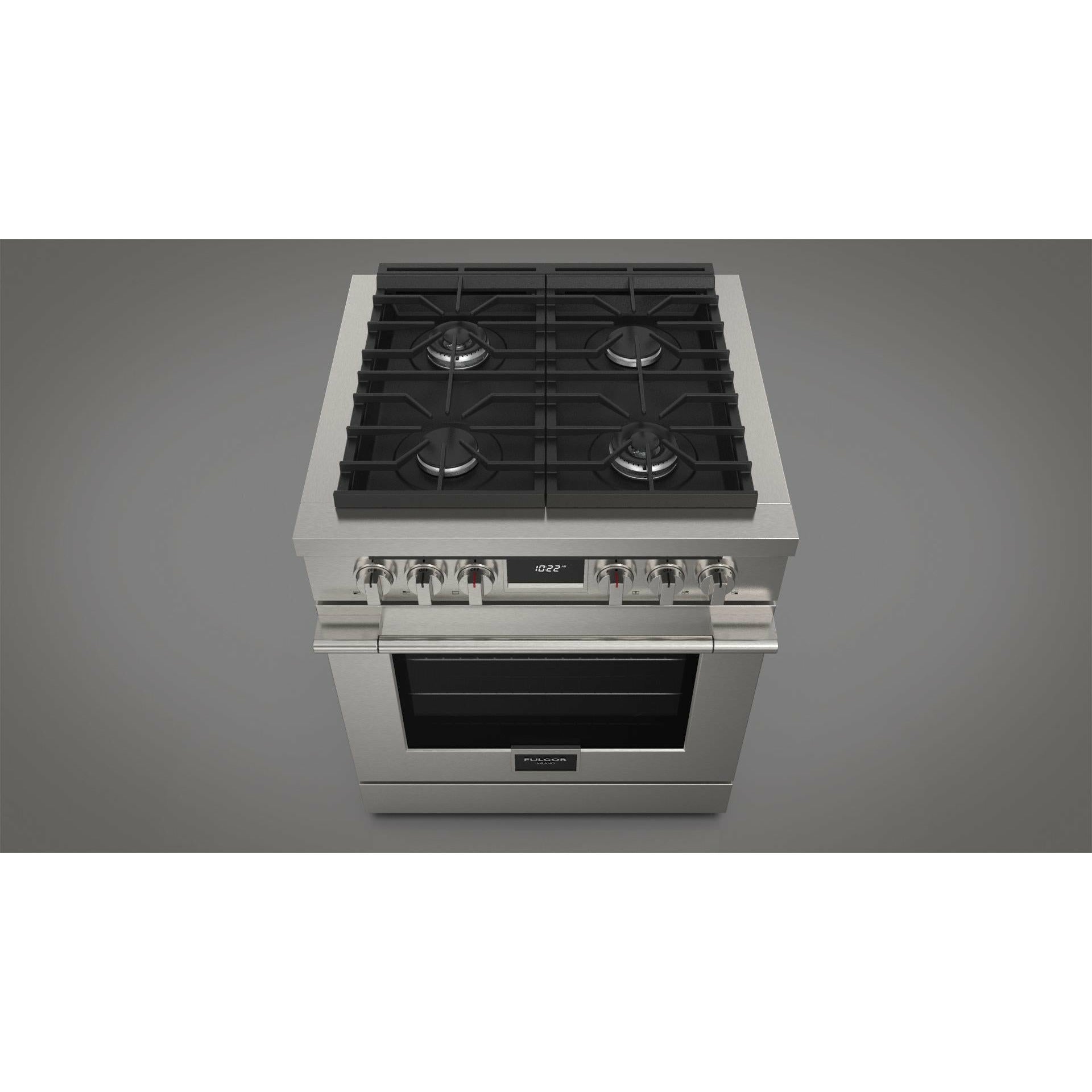 Fulgor Milano 30" Pro-Style Dual Fuel Range with 4 Sealed Burners, 4.4 Cu. Ft. Capacity w/ Stainless Steel - F4PDF304S1 - The Home Selection