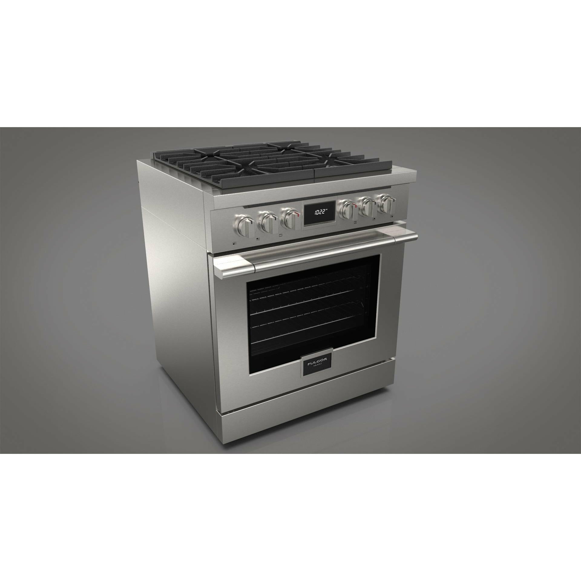 Fulgor Milano 30" Pro-Style Dual Fuel Range with 4 Sealed Burners, 4.4 Cu. Ft. Capacity w/ Stainless Steel - F4PDF304S1 - The Home Selection