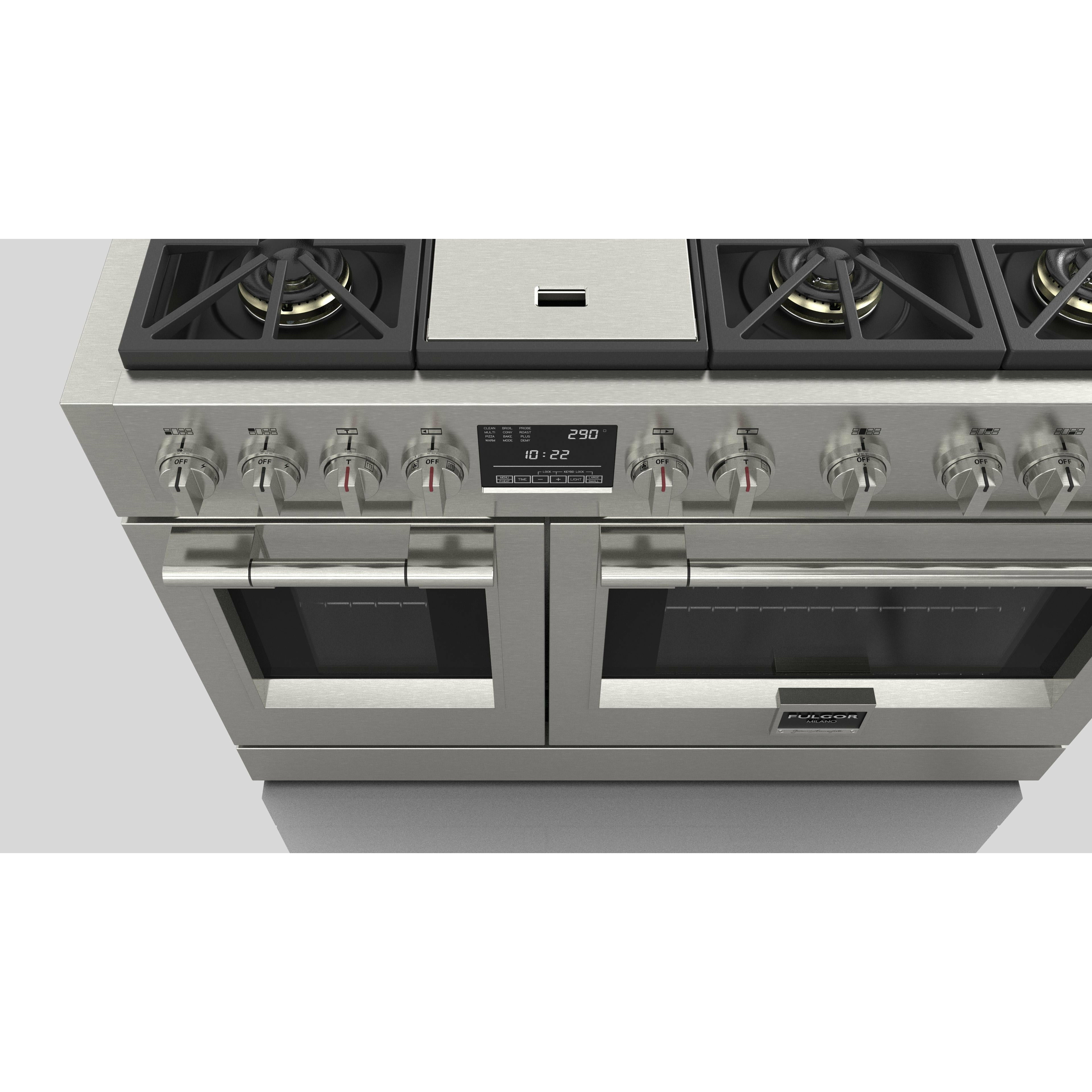 Fulgor Milano 48" Dual Fuel Professional Range with 6 Dual Flame Burners, 6.5 Cu. Ft. Total Capacity Stainless Steel - F6PDF486GS1 - The Home Selection