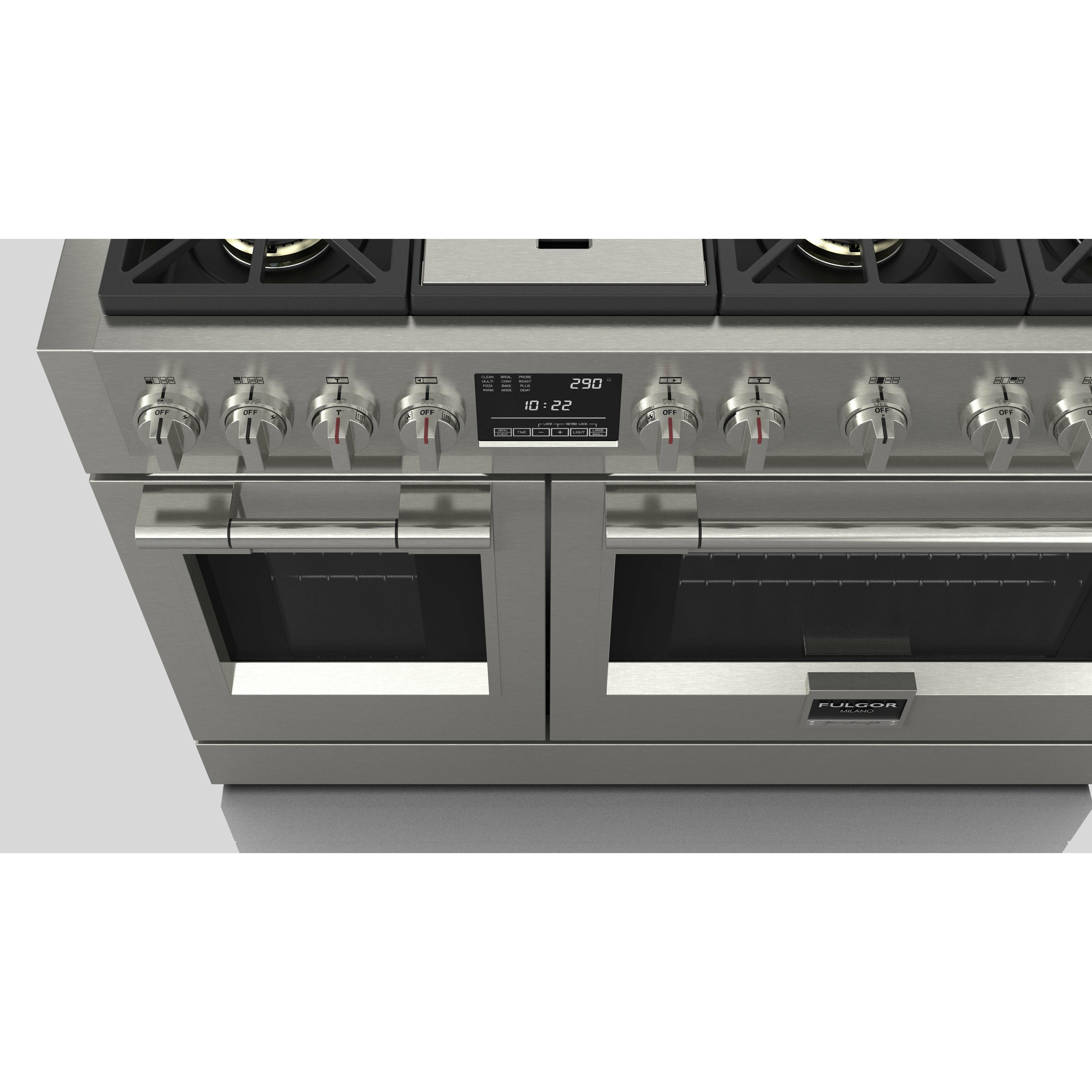 Fulgor Milano 48" Dual Fuel Professional Range with 6 Dual Flame Burners, 6.5 Cu. Ft. Total Capacity Stainless Steel - F6PDF486GS1 - The Home Selection