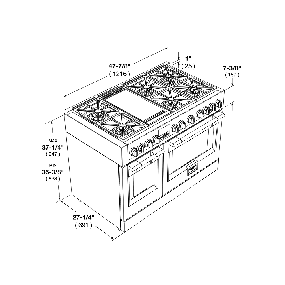 Fulgor Milano 48" Dual Fuel Professional Range with 6 Dual Flame Burners, 6.5 Cu. Ft. Total Capacity Stainless Steel - F6PDF486GS1 - The Home Selection