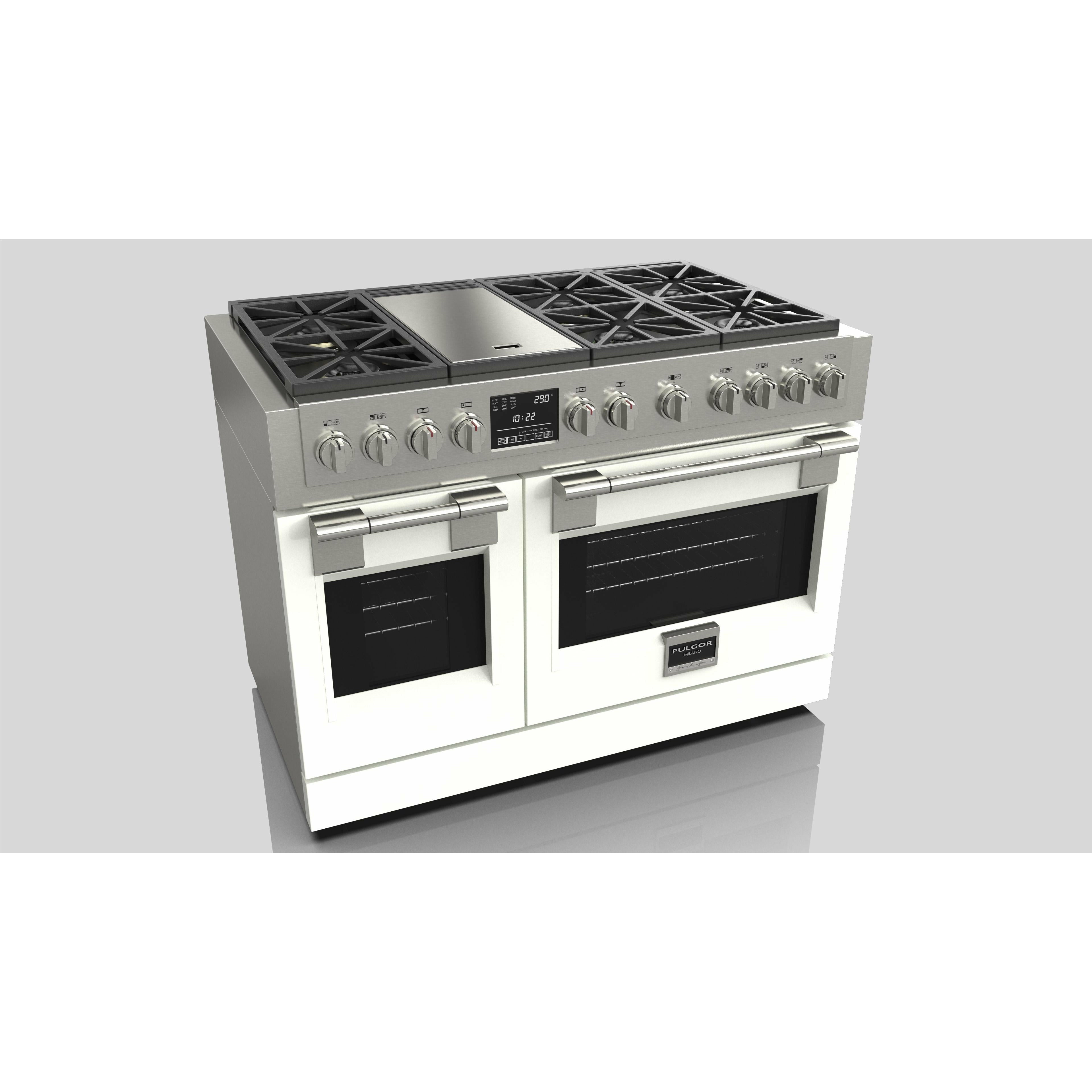 Fulgor Milano 48" Dual Fuel Professional Range with 6 Dual Flame Burners, 6.5 Cu. Ft. Total Capacity Stainless Steel - F6PDF486GS1 - The Home Selection