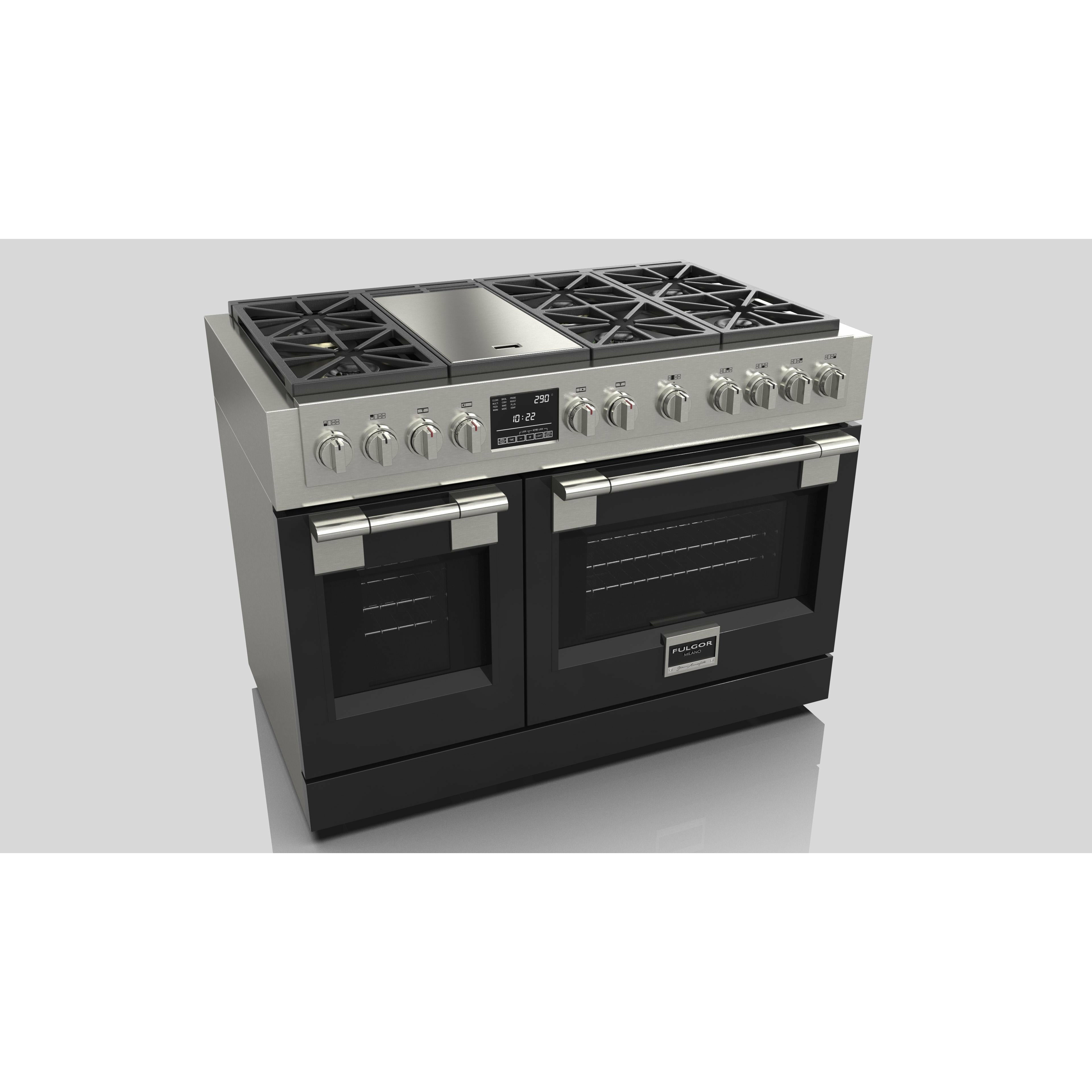 Fulgor Milano 48" Dual Fuel Professional Range with 6 Dual Flame Burners, 6.5 Cu. Ft. Total Capacity Stainless Steel - F6PDF486GS1 - The Home Selection