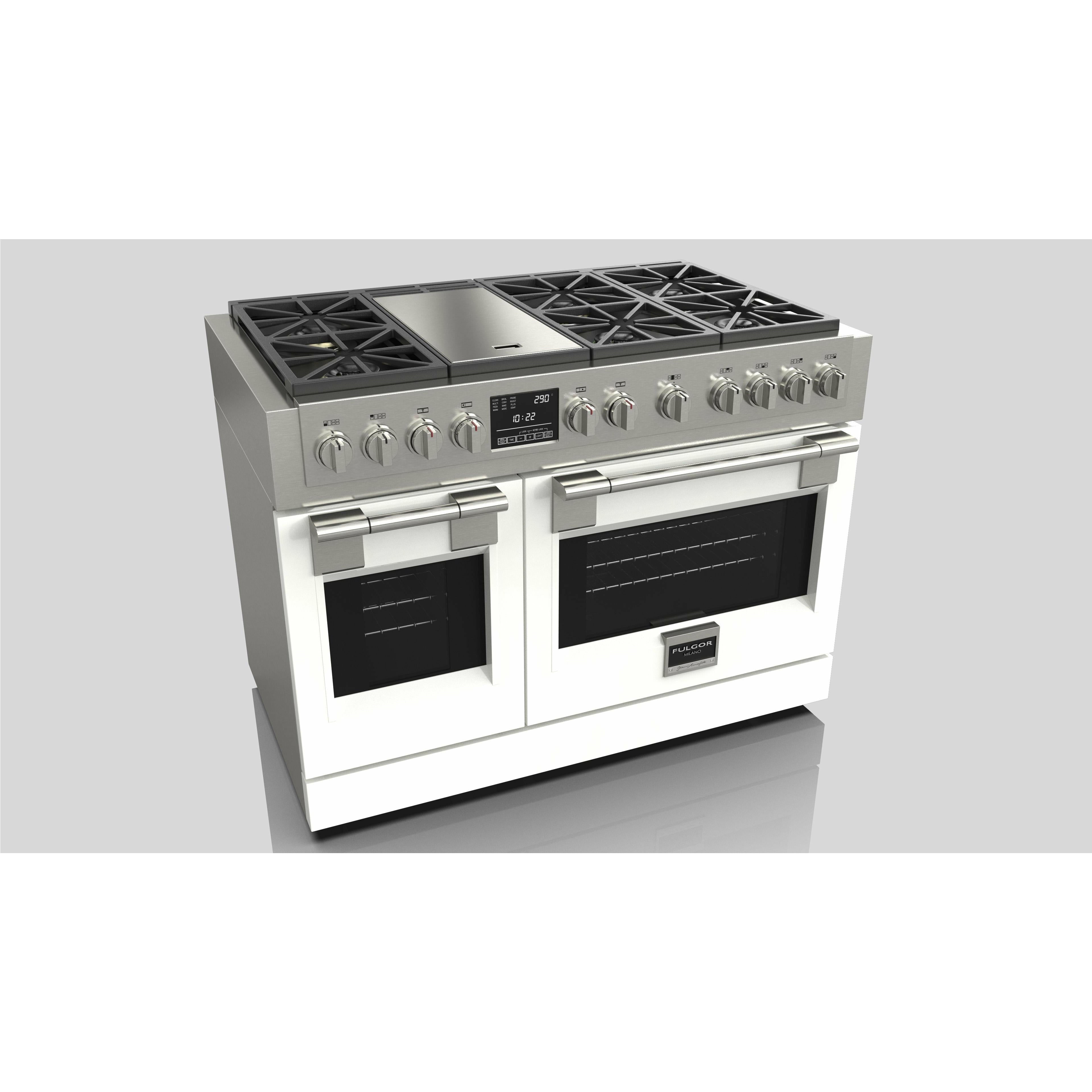 Fulgor Milano 48" Dual Fuel Professional Range with 6 Dual Flame Burners, 6.5 Cu. Ft. Total Capacity Stainless Steel - F6PDF486GS1 - The Home Selection