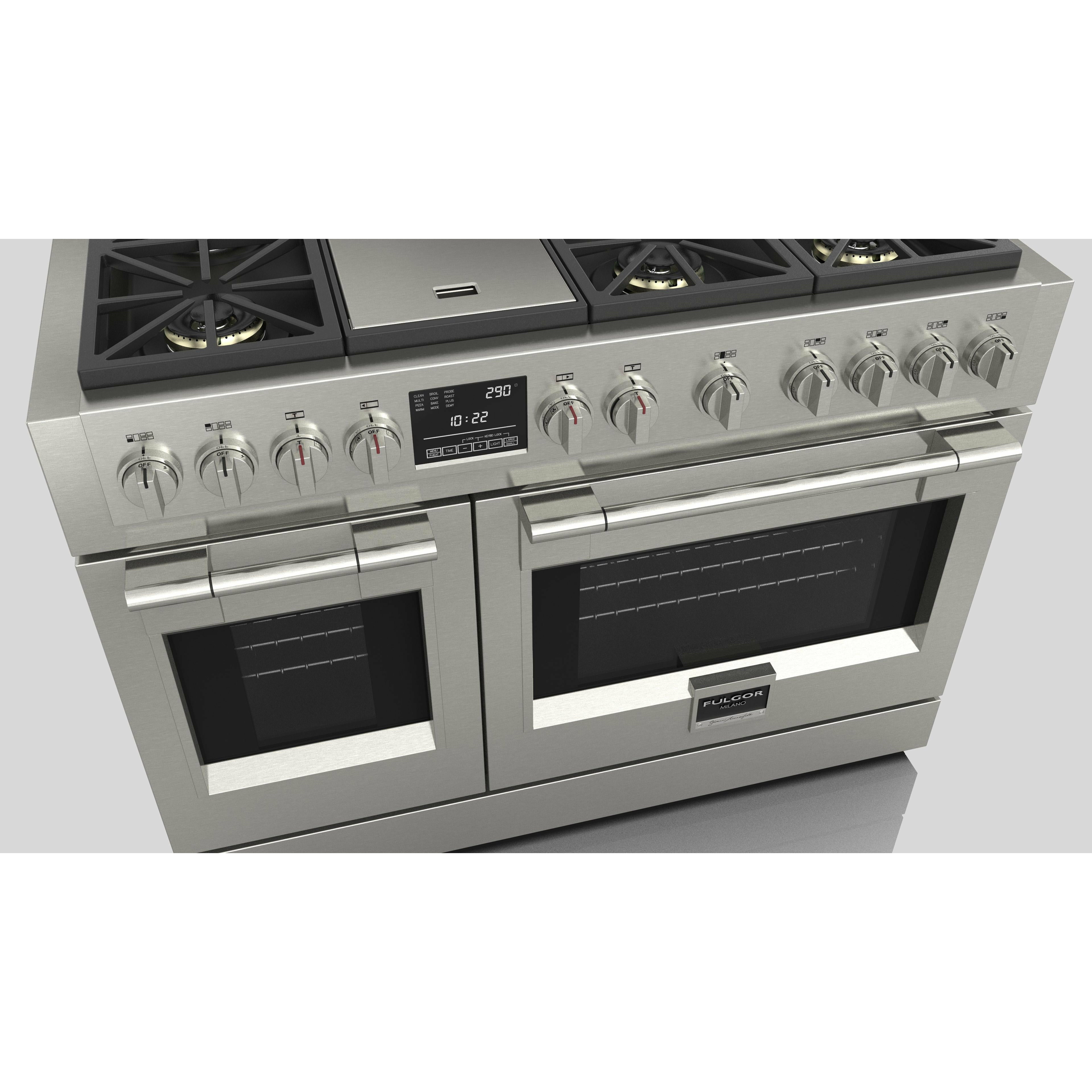 Fulgor Milano 48" Dual Fuel Professional Range with 6 Dual Flame Burners, 6.5 Cu. Ft. Total Capacity Stainless Steel - F6PDF486GS1 - The Home Selection