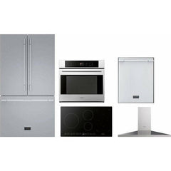 Fulgor Milano Package 30" Electric Wall Oven, 36" French Door Refrigerator, 36" Induction Cooktop, 36" Wall Mount Range Hood and 24" Built-In Dishwasher - The Home Selection