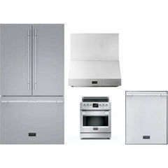 Fulgor Milano Package 30" Induction Range, 36" French Door Refrigerator, 24" Built-In Dishwasher and 30" Wall Mount Hood - The Home Selection