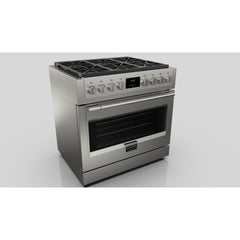Fulgor Milano Package - 36" Gas Range, 36" French Door Refrigerator, 24" Built-In Dishwasher and 36" Wall Mount Hood - The Home Selection