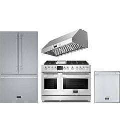 Fulgor Milano Package 48" Dual Fuel Range, 36" French Door Refrigerator, 48" Wall Range Hood and 24" Built-In Dishwasher - The Home Selection