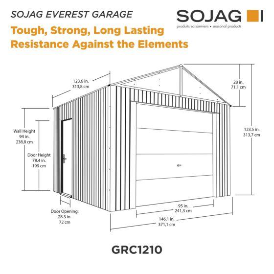 Sojag Everest Steel Garage, Wind and Snow Rated Storage Building Kit, 12 ft. x 10 ft. Charcoal - GRC1210