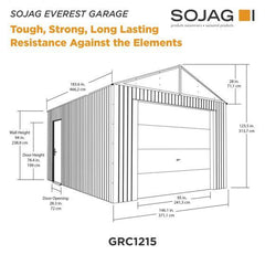 Sojag Everest Steel Garage, Wind and Snow Rated Storage Building Kit, 12 ft. x 15 ft. Charcoal - GRC1215