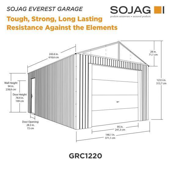 Sojag Everest Steel Garage, Wind and Snow Rated Storage Building Kit, 12 ft. x 20 ft. Charcoal - GRC1220