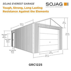 Sojag Everest Steel Garage, Wind and Snow Rated Storage Building Kit,, 12 ft. x 25 ft. Charcoal - GRC1225