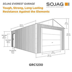 Sojag Everest Steel Garage, Wind and Snow Rated Storage Building Kit,, 12 ft. x 30 ft. Charcoal- GRC1230