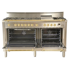 Hallman 60 in. Double Oven Duel Fuel Italian Range, LP Gas, Brass Trim - HDFR60BSLP