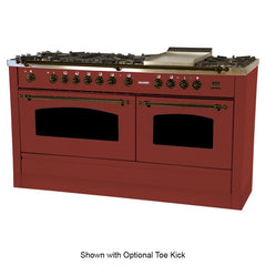 Hallman 60 in. Double Oven Duel Fuel Italian Range, LP Gas, Bronze Trim - HDFR60BZLP