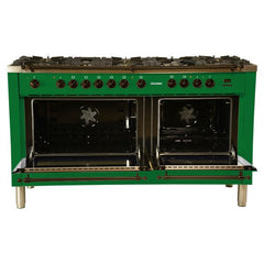 Hallman 60 in. Double Oven Duel Fuel Italian Range, LP Gas, Bronze Trim - HDFR60BZLP