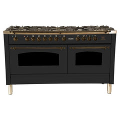 Hallman 60 in. Double Oven Duel Fuel Italian Range, LP Gas, Bronze Trim - HDFR60BZLP