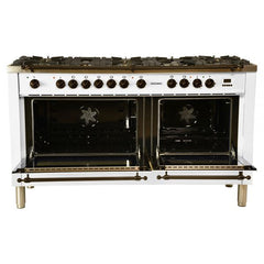 Hallman 60 in. Double Oven Duel Fuel Italian Range, LP Gas, Bronze Trim - HDFR60BZLP