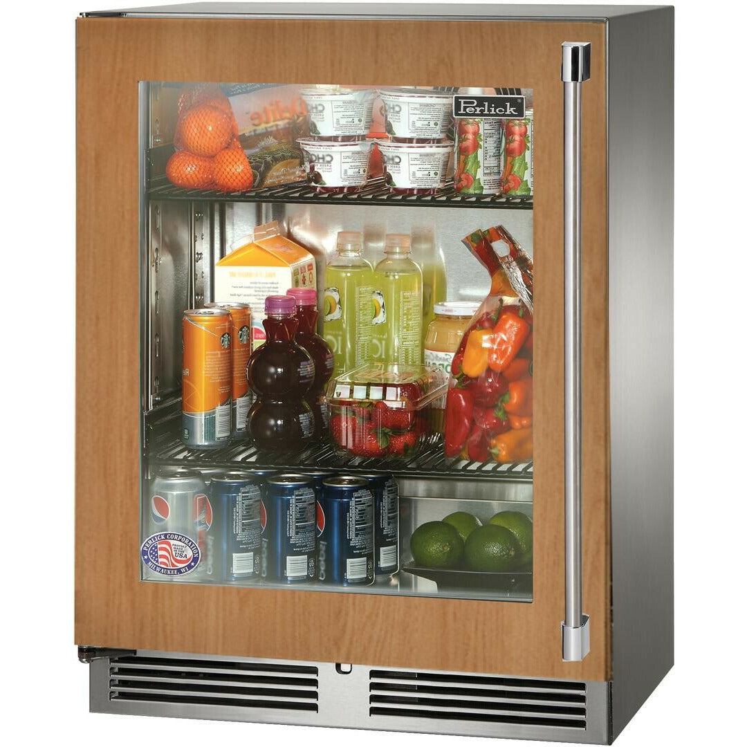 Perlick 24" Refrigerator, Fully Integrated Glass Door,  Sottile Sh.Depth (18") , 3.1 Cu. Ft. Capacity - HH24RS-4-4