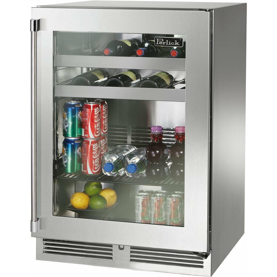 Perlick 24"  Built-In Beverage Center with 16 Bottle/62 Can Capacity, Stainless Steel Glass Door - HP24BO-4-3