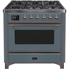ILVE 36" Majestic II Series Dual Fuel Gas Range with 6 Burners with 3.5 cu. ft. Oven Capacity TFT Oven Control Display - UM096DNS - The Home Selection