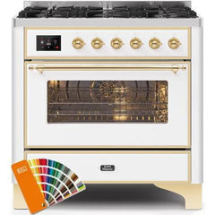 ILVE 36" Majestic II Series Dual Fuel Gas Range with 6 Burners with 3.5 cu. ft. Oven Capacity TFT Oven Control Display - UM096DNS - The Home Selection