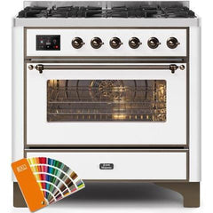 ILVE 36" Majestic II Series Dual Fuel Gas Range with 6 Burners with 3.5 cu. ft. Oven Capacity TFT Oven Control Display - UM096DNS - The Home Selection
