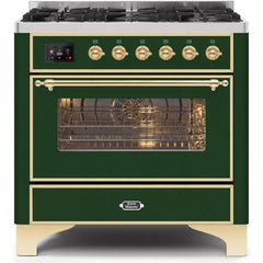 ILVE 36" Majestic II Series Dual Fuel Gas Range with 6 Burners with 3.5 cu. ft. Oven Capacity TFT Oven Control Display - UM096DNS - The Home Selection