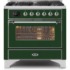 ILVE 36" Majestic II Series Dual Fuel Gas Range with 6 Burners with 3.5 cu. ft. Oven Capacity TFT Oven Control Display - UM096DNS - The Home Selection